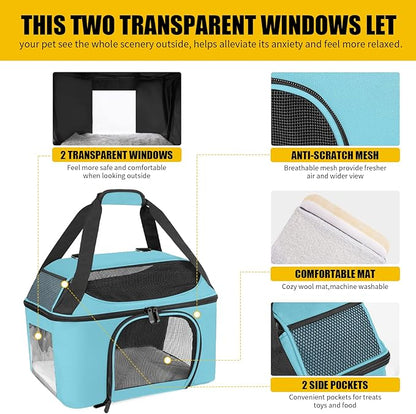 Large Cat Carrier for 2 Cats, Oeko-TEX Certified Soft Side Pet Carrier for Dog, Collapsible Travel Small Dog Carrier, TSA Airline Approved Cat Carrier for Large Cats 20 lbs (Blue)