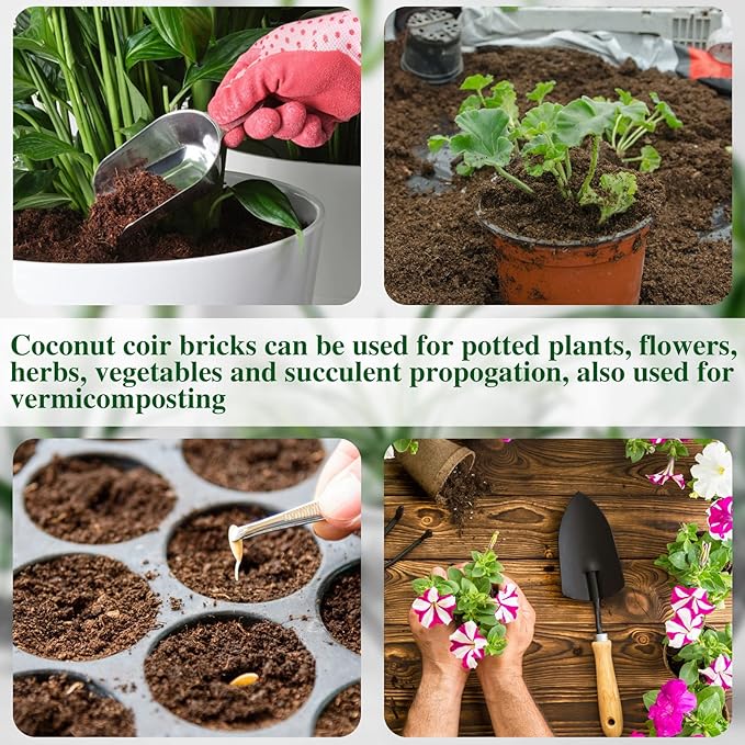 ZeeDix 5 Pack Premium Coco Coir Brick, Organic Compressed Coconut Coir Bricks Seed Starter Potting Soil for Plants, Coconut Fiber Substrate with Low EC &amp; pH Balance for Gardening Flower Herbs