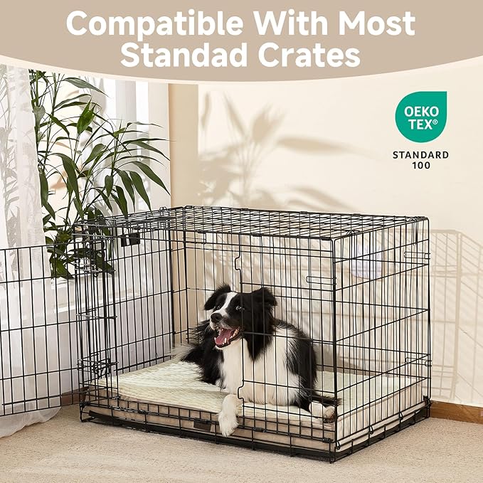 OhGeni Orthopedic Waterproof &amp; Machine Washable Dog Bed for Medium Large Pets, Suitable for Crates, Cat Mat with 25D Egg Crate Foam, Removable Cover &amp; Invisible Zipper, 35 Inches(Khaki)