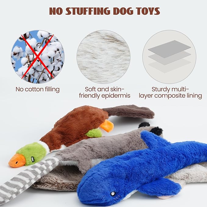 Nocciola 2-in-1 No Stuffing Crinkle Dog Toys with Soft and Durable Fabric, Holds Water Bottles, 2 Extra Long &amp; 3 Regular Size Stuffless Squeaky Dog Toys for Small to Large Dog