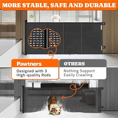 Pawtners Retractable Baby Gates Extra Wide, 41" Tall Extends up to 71" Wide, Dog Gate Indoor for Stairs, Pet Gate with Support Rods for Doorways Hallways Indoor &amp; Outdoor-Black