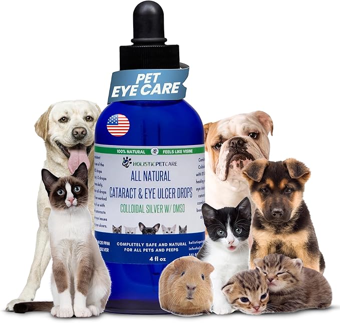Eye Ulcer Drops - Colloidal Silver with DMSO Eye Drops for Dogs &amp; Cat Eye Infections &amp; Irritations - Eye Care Solution Reduces Cataracts - All Natural Pet Eye Health Care (4 oz)