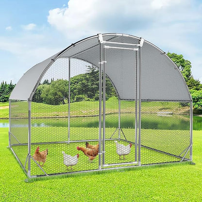 4ever2buy Large Metal Chicken Coop with Run Walk-in Poultry Cage Chicken Runs House Pen Cage Dome Roofed Chicken Coops with Anti-Ultraviolet Cover for Outdoor Yard Farm Use 9.5&