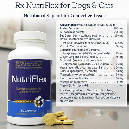 Rx Vitamins NutriFlex for Cats &amp; Dogs - Glucosamine for Dogs Hip and Joint Supplement - with Bovine Collagen and Chondroitin - Joint Pain Relief &amp; Anti Inflammatory for Dogs - Beef Liver (90 Chews)