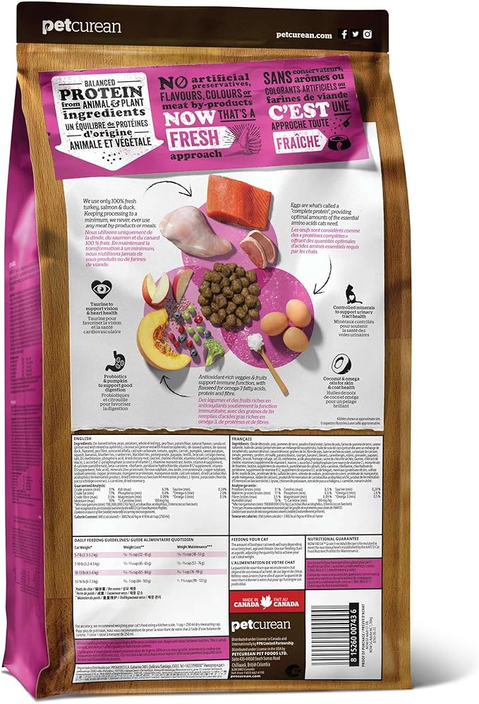 Now Fresh Grain-Free Dry Cat Food with Turkey, Salmon &amp; Duck, Healthy Kibble for Adults Made with Real Meat &amp; Fish, Chicken-Free, with Pumpkin &amp; Probiotics for Sensitive Stomachs, 16 lb Bag