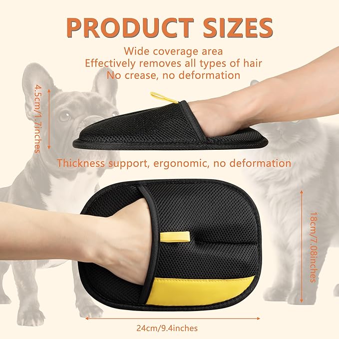 Hasina Upgrade Pet Hair Removal Glove - Reusable Grooming Glove for Dogs &amp; Cats, Electrostatic Mitt for Pet Hair Removal, Remover Mitt for Furniture, Car Seats, Carpet &amp; Clothing (Yellow-18)