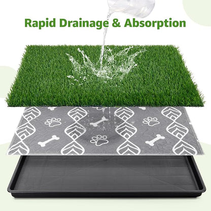 LOOBANI Large Dog Grass Pad with Tray - 35x23in Dog Litter Box with 2 Artificial Grass Patch + 2 Washable Pee Pads - Quickly Absorbency Indoor Outdoor Potty for Patio Balcony Apartment Use