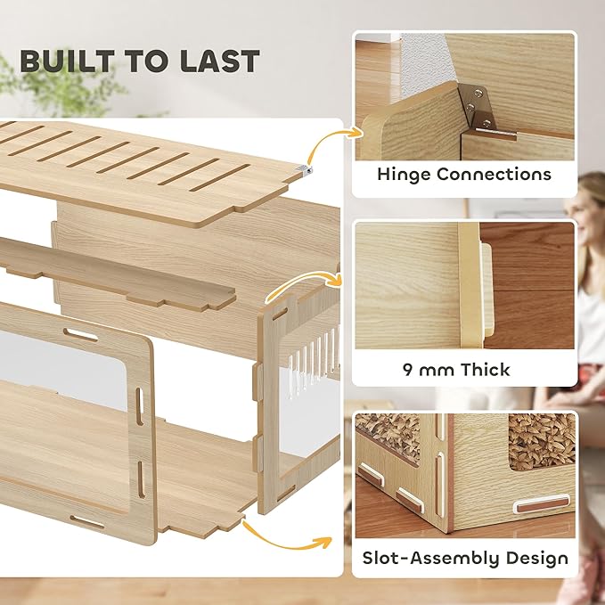 PawHut Hamster Cage with Easy View Acrylic Panels, Small Animal Cage with Air Vents &amp; Openable Roof, Large Habitat for Dwarf, Gerbil, Guinea Pig, Rat, 39" x 20" x 18.5", Oak