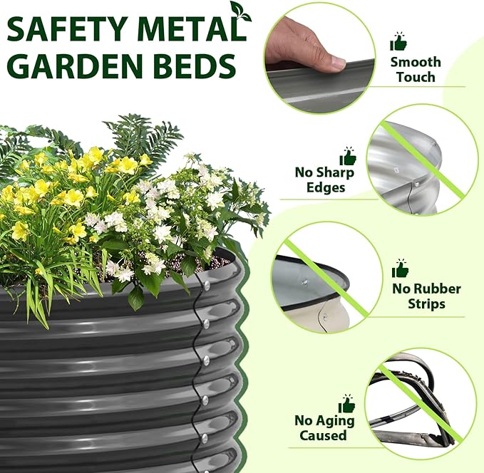 A ANLEOLIFE 8X4X1.5 ft Galvanized Raised Garden Beds Outdoor, Oval Large Metal Planter Box for Planting Vegetables Flowers Herb, Anti-Rust &amp; Easy-Setup, Quartz Grey