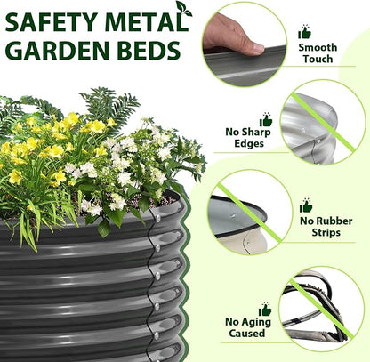A ANLEOLIFE 8X4X1.5 ft Galvanized Raised Garden Beds Outdoor, Oval Large Metal Planter Box for Planting Vegetables Flowers Herb, Anti-Rust &amp; Easy-Setup, Quartz Grey