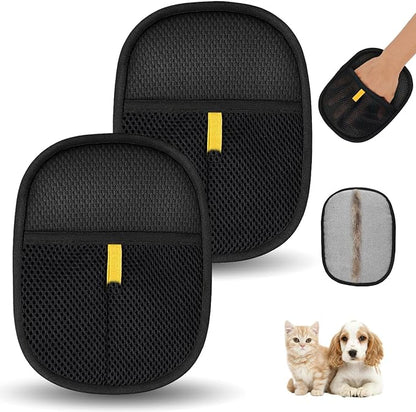 2 Pcs Pet Hair Removal Gloves，Electrostatic Pet Hair Remover,Reusable Cat &amp; Dog Hair Remover for Couch, Furniture, Bed (Black)
