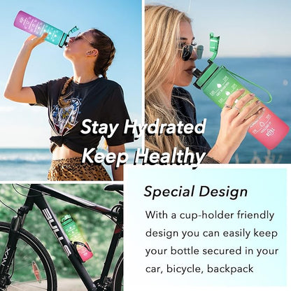 Enerbone Water Bottle, Leakproof BPA &amp; Toxic Free, Motivational Water Bottle with Times to Drink and Straw, Fitness Sports Water Bottle with Strap for Office, Gym, Outdoor Sports