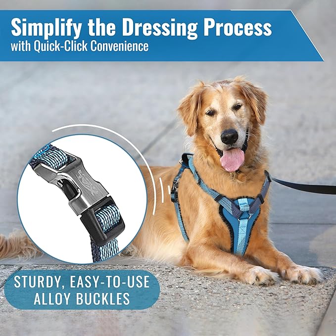 No-Pull Dog Harness with Handle - Escape Proof, Anti-Pulling, Grip Control, Multi-Angle Reflective for Safe Walks &amp; Training, Easy On &amp; Off, Metal Buckle–Pet Harness, Medium/Large Dogs- N H4- Blue