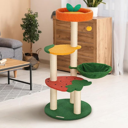 Happy &amp; Polly Cute Cat Tree - 40.5" Fruit World Cat Tower for Indoor Cats, Cat Tree Condo with Sisal Scratching Posts, Cozy Hammock, Plush Strawberry Perches, Kitten Cat Trees Towers Activity Center