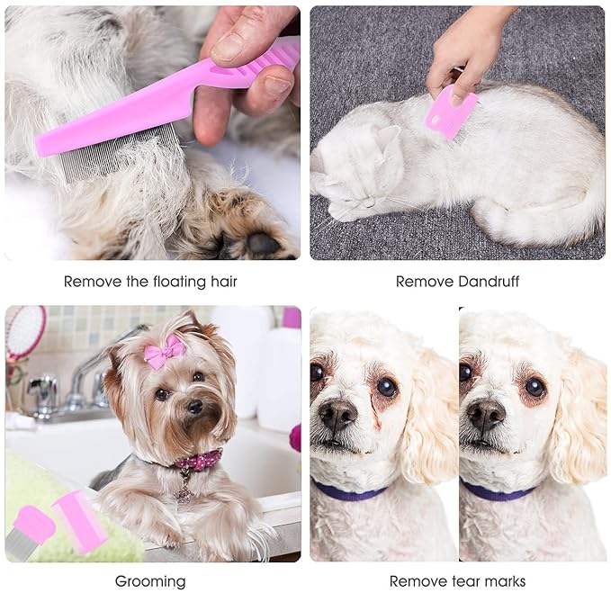 Cat &amp; Dog Grooming Set - Fine Tooth Comb For Grooming And Removing Dandruff Flakes Remove Float Hair Tear Marks (pink)