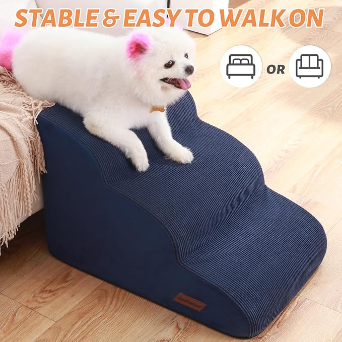 Dog Stairs and Steps for Beds Or Couches, 3-Step Pet Stairs &amp; Steps for Small Dogs and Cats, Soft and Non-Slip Dog Ramp for Older Dogs,Pet with Joint Pain,Easy to Walk