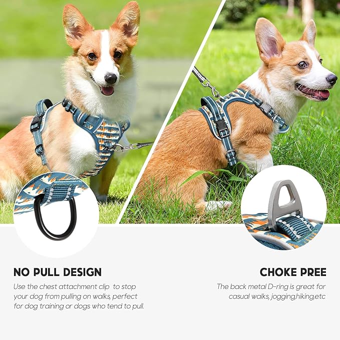 Timos No Pull Dog Harness, Release at Neck Reflective 3 Snap Buckles Adjustable No Choke Pet Vest with Front &amp; Back 2 Leash Clips, Soft Padded Control Training Handle for Small Medium Large Dogs