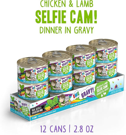 Weruva B.F.F. OMG - Best Feline Friend Oh My Gravy!, Selfie Cam! with Chicken &amp; Lamb in Gravy Cat Food, 2.8oz Can (Pack of 12)