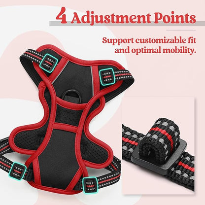 rabbitgoo Dog Harness No Pull with 2 Leash Clips, Adjustable Soft Padded, Reflective Oxford No Choke Pet Vest with Easy Control Handle for Puppy, Black &amp; Red, XS