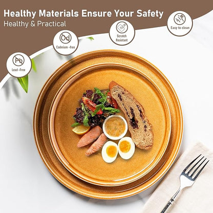 GBHOME Ceramic Dinnerware Sets for 4, 12 Pieces Stoneware Plates and Bowls Sets, Scratch Resistant Dishes, Dishwasher &amp; Microwave Safe, Reactive Glaze-Amber