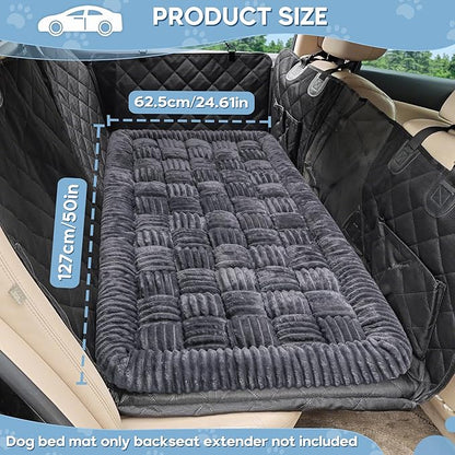 Dog Car Bed Mat, Non-Slip Backseat Extender Pet Blanket, Plaid Dog Bed for SUVs, Sedans &amp; Trucks, Chew-Resistant Travel Pad for Dogs, Easy Clean &amp; Scratch-Proof &amp; Comfort (50"×24.6") Gray