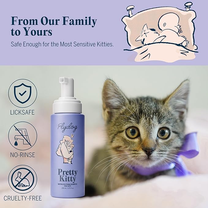 Pretty Kitty Waterless Cat Dry Shampoo with Grooming Glove– No Rinse, Lick-Safe, Moisturizing for Dry Skin, Dandruff, Deshedding, Wash Soap Spray Foam for Kittens, Bathing &amp; Cleaning Supplies