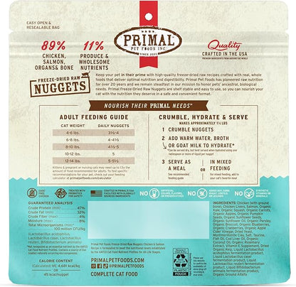Primal Freeze Dried Raw Cat Food Nuggets Chicken &amp; Salmon, Complete &amp; Balanced Meal or Topper, Premium, Healthy, Grain Free, High Protein Raw Cat Food with Probiotics (5.5 oz)