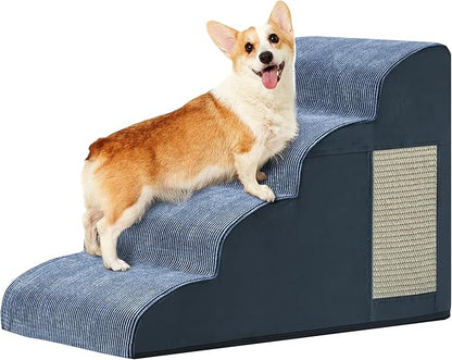 Navy Portable Pet Steps - 4-Step Dog &amp; Cat Ramp for Bed, Couch, Sofa &amp; Chairs - Non-Slip, High Density Foam