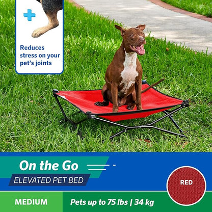 Coolaroo On-The-Go Elevated Dog Bed - Foldable Pop-Up Travel Dog Bed with Breathable, Moisture-Resistant Fabric, Carry Bag Included, Lightweight &amp; Portable, Red, Medium
