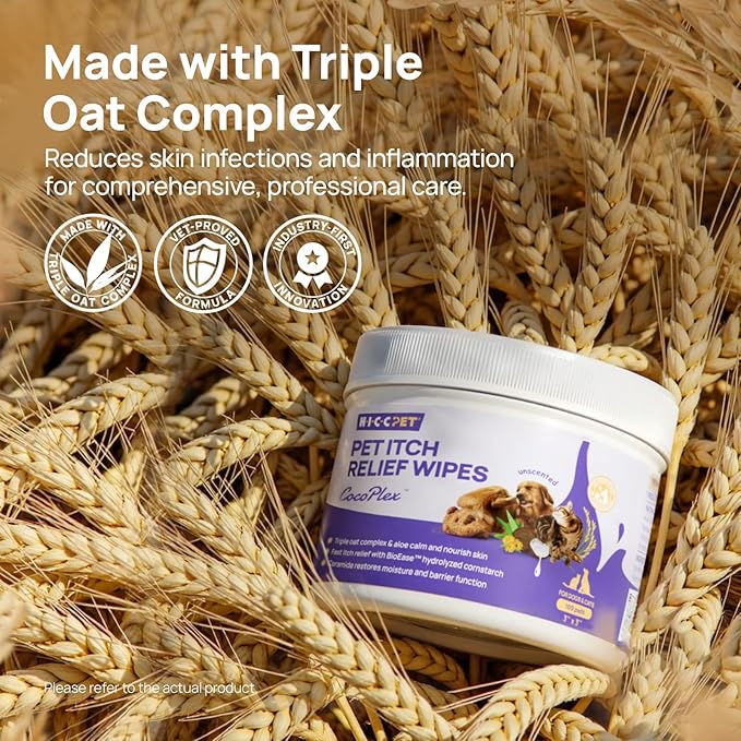 HICC PET Itch Relief Wipes for Dogs &amp; Cats, Rapidly Relieves Itching, Soothes Hot Spots and Skin Irritations Hypoallergenic Hot Spot Treatment Wipes, Skin Soother for Dogs - 200 Count