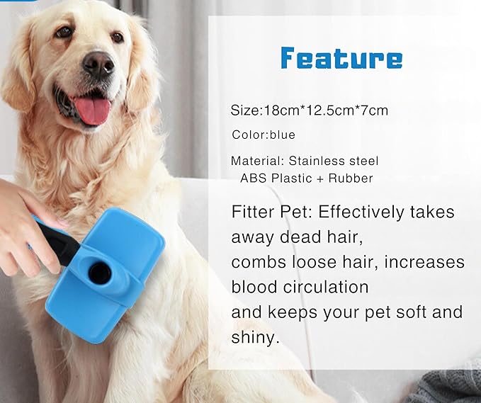 3-in 1 Dog &amp; Cat Grooming Supplies- Self-cleaning Slicker Brush, Deshedding Rake Comb, And Finger Toothbrush For Dogs &amp; Cats | Perfect For Pet Grooming Kit, Dematting And Dental Tool (blue)