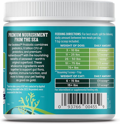 Solid Gold SeaMeal Cat Probiotic &amp; Dog Probiotics for Digestive Health - Kelp Powder Dog &amp; Cat Multivitamin Supplement w/Prebiotics &amp; Digestive Enzymes for Skin, Coat, &amp; Gut + Immune Support - 3.5oz