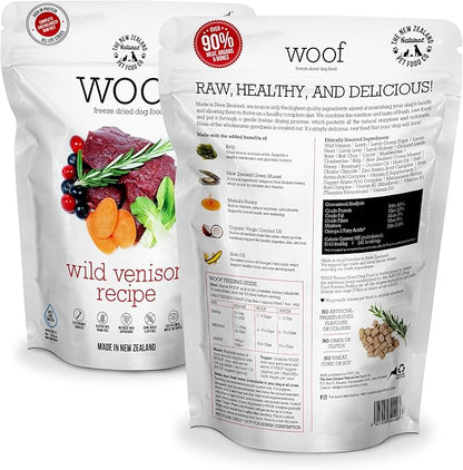 WOOF Freeze Dried Dog Food - Wild Venison Recipe,High Protein Dog Food Toppers, Freeze Dried Meals &amp; Treats,2.2 lb