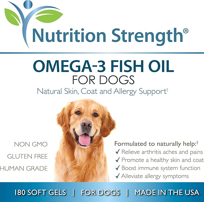 Omega 3 Fish Oil Soft Gels for Dogs with EPA &amp; DHA Fatty Acids for Heart, Skin, Coat &amp; Allergy Support, Hip &amp; Joint &amp; Arthritis Dog Supplement, 180 Soft Gels