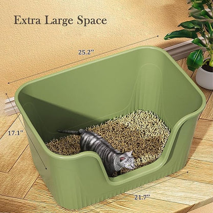Vealind Extra Large Litter Box with High Sides, XL Litter Boxes for Big Cats, High Sided Litter Pan, Leak-Proof &amp; Anti-Splashing, Easy Clean &amp; Durable (25” * 17” * 13” Green)