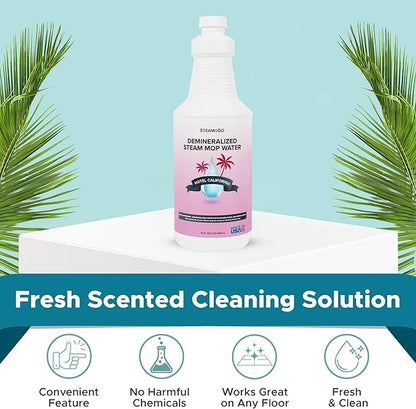 Steam &amp; Go Deminerilized Water - Multi-Surface Cleaner for Steam Cleaners, Hardwood Floors, Kitchens, &amp; Bathrooms - Germ-Killing Formula - Hotel California Scent - 32 Ounces (Pack of 1)