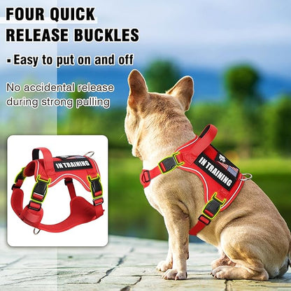 WINSEE Service Dog in Training Harness with 5 PCS Patches, Reflective Tactical Dog Vest Harness, Adjustable Soft Oxford Pet Harness with Easy Control Handle, Hook &amp; Loop Panels for Walking Hiking