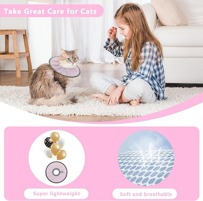 Lightweight Cat Cone Collar Soft, Soft Comfortable Cat Recovery Collar After Surgery, Elizabethan E Collar for Cats, Cone for Cats to Stop Licking (Pale Pink, Small)