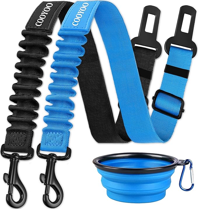 COOYOO Dog Seat Belt,3 Piece Set Retractable Dog Car Harness Adjustable for Vehicle Nylon Pet Safety Heavy Duty &amp; Elastic