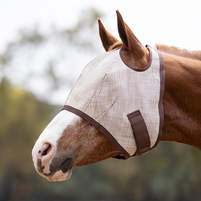 Kensington UV Horse Fly Mask with Web Trim - Protective Mask with Dual Ear Opening &amp; Forelock Freedom - Medium, Desert Sand