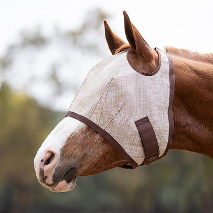 Kensington UV Horse Fly Mask with Web Trim - Protective Mask with Dual Ear Opening &amp; Forelock Freedom - Medium, Desert Sand
