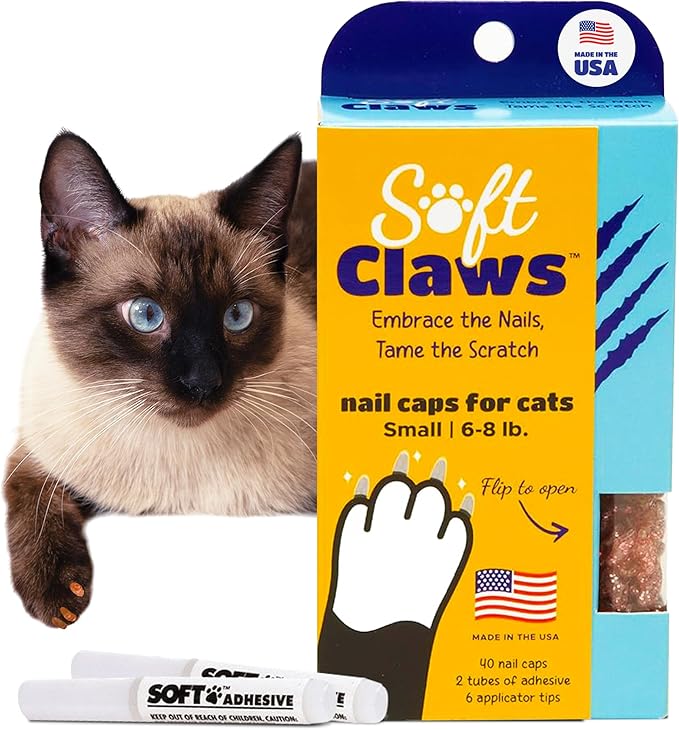 Soft Claws Cat Nail Caps for Small Cats–(40 Caps, Pink Sparkle)-Made in USA-Veterinarian-Developed, Non-Toxic | Protects Furniture &amp; Skin-Easy to Apply, Long-Lasting Anti-Scratch Soft Cat Claw Covers