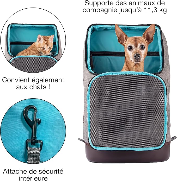 Kurgo Dog Carrier Backpack for Small Pets - Dogs &amp; Cats | TSA Airline Approved | Cat | Hiking or Travel | Waterproof Bottom | G-Train | Ruck Sack | Heather Grey