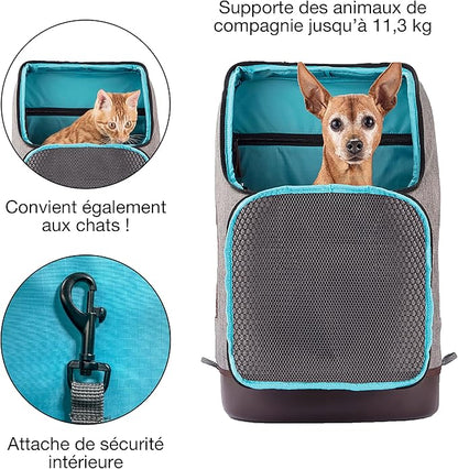 Kurgo Dog Carrier Backpack for Small Pets - Dogs &amp; Cats | TSA Airline Approved | Cat | Hiking or Travel | Waterproof Bottom | G-Train | Ruck Sack | Heather Grey