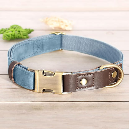 Didog Soft PU Leather Dog Collar for Large Dogs,Classic Adjustable Dog Collars with Quick Release Metal Buckle,Easy Clean and Comfortable with Nylon Lining,Denim Blue,L Neck 15-23"