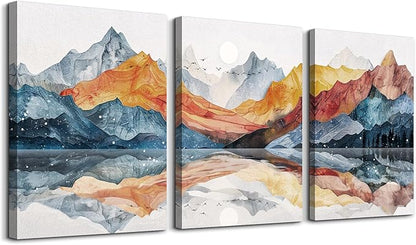 TTHYUEWS Abstract Art for Bedroom &amp; Living Room - Modern Ink Mountain Landscapes - 3 Piece Ready To Hang Wall Decor