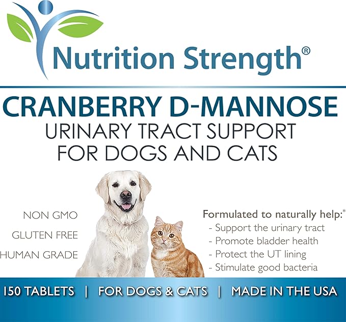 Cranberry D-Mannose for Dogs, Support for Bladder &amp; UTI, Pet Urinary Tract + Immune Health Supplement, Cranberry for Dogs with D-Mannose &amp; Vitamin C, 150 Chewable Tablets