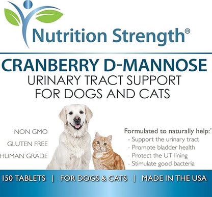Cranberry D-Mannose for Dogs, Support for Bladder &amp; UTI, Pet Urinary Tract + Immune Health Supplement, Cranberry for Dogs with D-Mannose &amp; Vitamin C, 150 Chewable Tablets