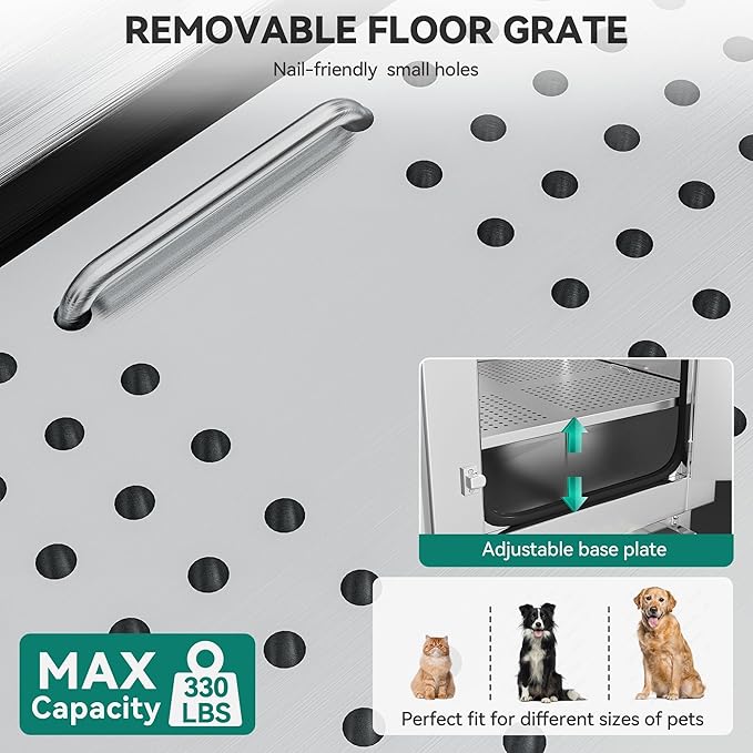YITAHOME Professional Dog Bathtub 50in, Stainless Steel 304 Pet Grooming Station with Right Door &amp; Floor Grate, Ideal for Large to Small Pets, Indoor &amp; Outdoor Use