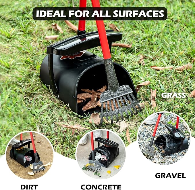 Pooper Scooper Large Swivel Bin &amp; Rake for Large &amp; Small Dogs Non-Breakable Dog Poop Scooper with 20 Waste Bags Easy to Clean Pet Waste Use on Grass, Dirt or Gravel - Pet Supplies